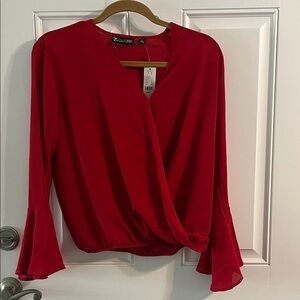Elegant Red Wrap Blouse